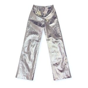 NWT Mango Silver Metalic Wide Leg Straight Leg Trouser- Size 1